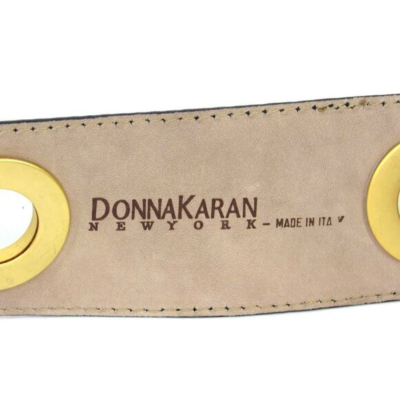 Donna Karan New York Vintage Blue Leather Grommet Belt Gold Chain Toggle R SZ S